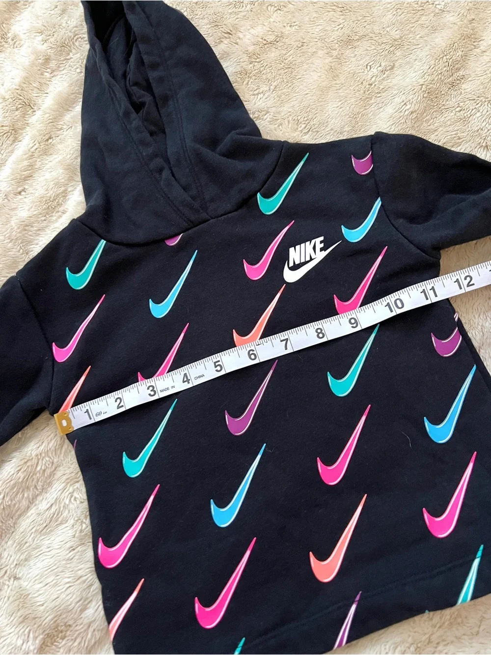 NIKE TODDLER Black & Colorful Check Logo Print Pullover Hoodie Size 2T